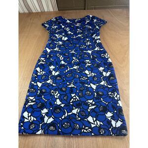 Talbots Sheath Dress Blue Floral Stretch Short Sleeve Women’s Size 8
